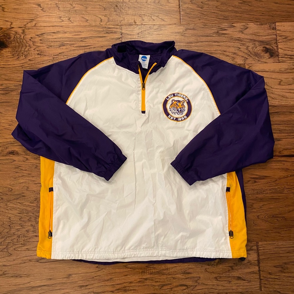 NCAA LSU Tigers Windbreaker Mens 2XL Purple White Quarter Zip Jacket